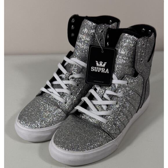 Vtg Rare Y2K Supra Skytop High Top Silver Glitter Sneakers Youth/Men’s US 5 W6.5 main image 6